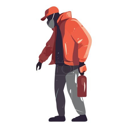 Téléchargez les illustrations : Homme d'affaires marchant avec sac, silhouette arrière éclairée isolée - en licence libre de droit