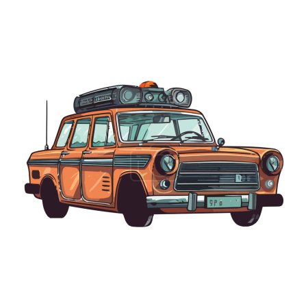 Illustration for Vintage car driving on off road adventure journey isolated - Royalty Free Image
