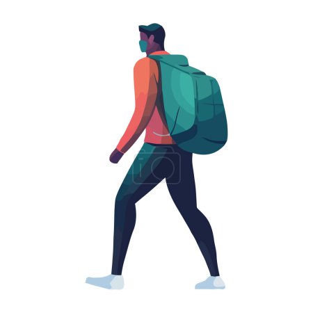 Illustration for Muscular businessman running with backpack for success isolated - Royalty Free Image