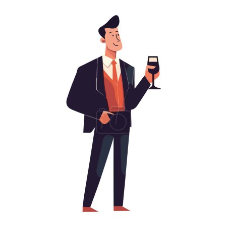 Ilustración de Exitoso hombre de negocios sosteniendo copa de champán en celebración aislado - Imagen libre de derechos