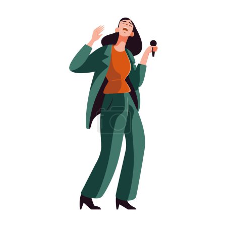 Illustration for Successful woman holding a microphone over white - Royalty Free Image