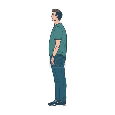 Illustration for One young adult male standing in casual jeans over white - Royalty Free Image