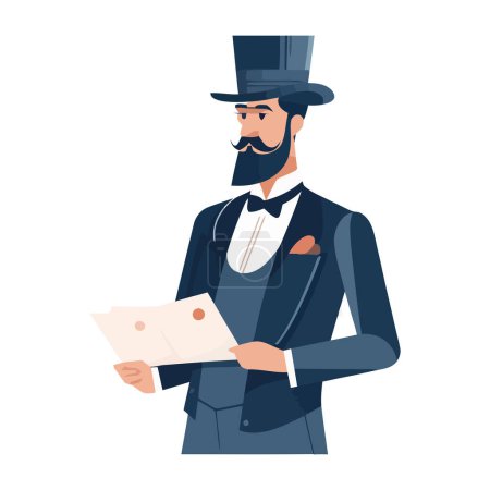 Illustration for Successful businessman holding a paper over white - Royalty Free Image