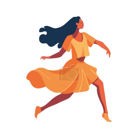 Illustration for Jumping girls in blue dresses symbolize happiness isolated - Royalty Free Image