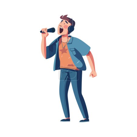 Téléchargez les illustrations : Homme tenant microphone chantant sur blanc - en licence libre de droit
