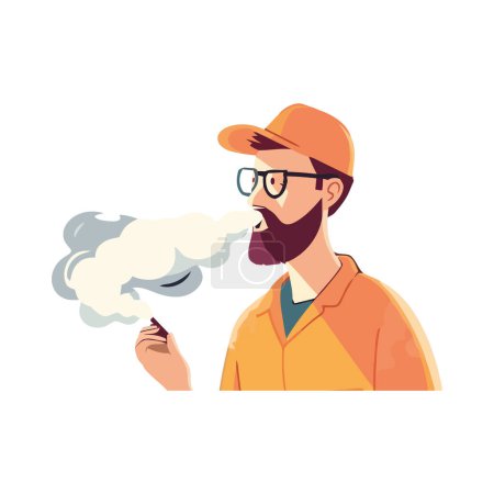 Ilustración de Una persona trabajando, fumando cigarrillo, manteniendo aislada la pipa - Imagen libre de derechos