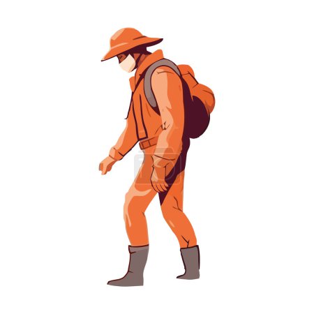 Illustration for Man hiking with backpack in nature over white - Royalty Free Image