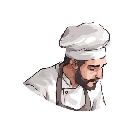 Illustration for One smiling chef in uniform cooking gourmet food over white - Royalty Free Image