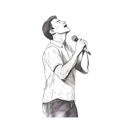 Ilustración de Una persona sosteniendo el micrófono, cantando en el escenario aislado - Imagen libre de derechos