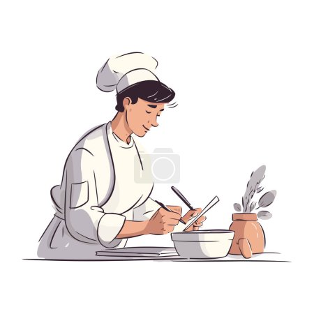 Ilustración de Chef sonriente sosteniendo tazón sobre blanco - Imagen libre de derechos