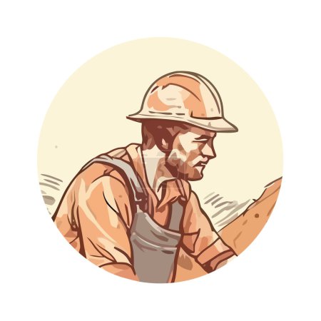 Téléchargez les illustrations : Travailleur de la construction en casque dur travaillant avec des équipements isolés - en licence libre de droit