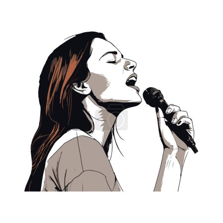 Ilustración de Un cantante adulto joven realiza karaoke de rock aislado - Imagen libre de derechos