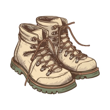 Illustration for Walking pair of old leather army boots over white - Royalty Free Image