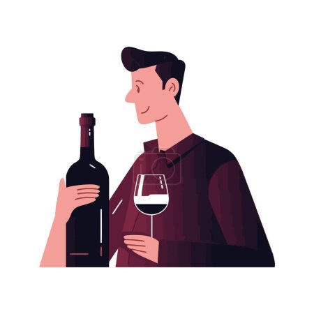 Téléchargez les illustrations : Homme tenant des verres à vin dans la célébration sur blanc - en licence libre de droit
