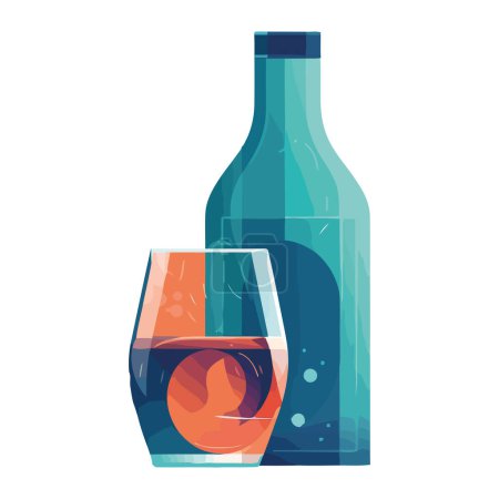 Téléchargez les illustrations : Bouteille de vin et verre sur blanc - en licence libre de droit