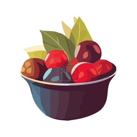 Téléchargez les illustrations : Bol de fruits frais bio sur blanc - en licence libre de droit