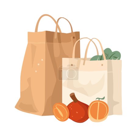 Téléchargez les illustrations : Porter un sac de légumes sur blanc - en licence libre de droit