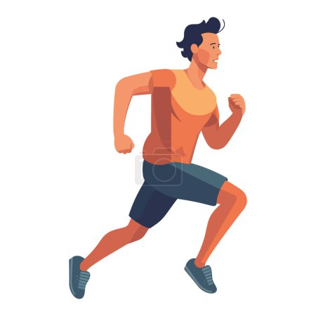 Illustration for Muscular athlete sprints in blue sports clothing over white - Royalty Free Image