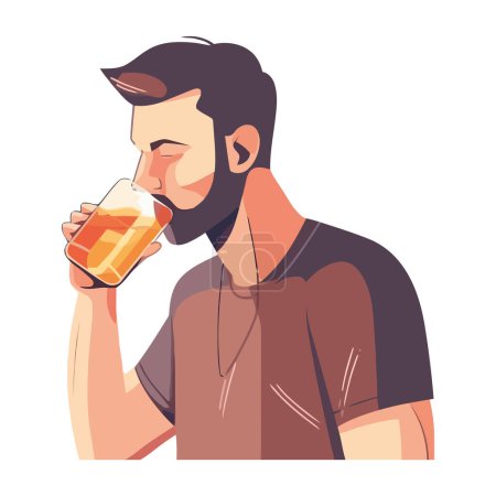 Illustration for One man holding a drink over white - Royalty Free Image