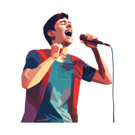 Illustration for One person singing with microphone over white - Royalty Free Image