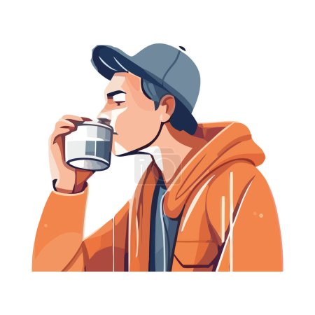 Illustration for One person drinking hot coffee in winter over white - Royalty Free Image