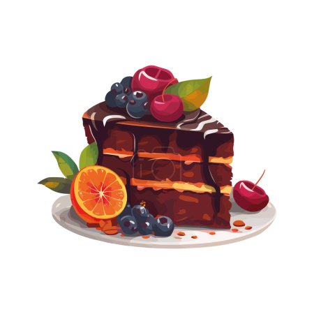 Téléchargez les illustrations : Assiette dessert sucrée au chocolat sur blanc - en licence libre de droit