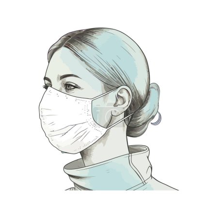 Téléchargez les illustrations : Femme porter un masque de protection sur blanc - en licence libre de droit