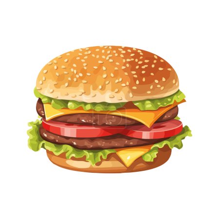 Illustration for Grilled cheeseburger on sesame bun over white - Royalty Free Image
