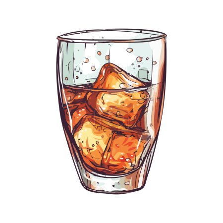 Illustration for Whiskey cocktail in crystal glass with ice over white - Royalty Free Image