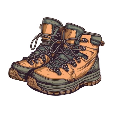 Téléchargez les illustrations : Une paire de bottes de randonnée en cuir pour homme sur blanc - en licence libre de droit