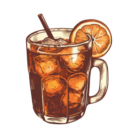 Illustration for Refreshing cocktail in a drinking glass with lemon over white - Royalty Free Image