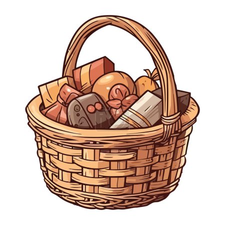 Illustration for Fresh organic food in wicker picnic basket over white - Royalty Free Image