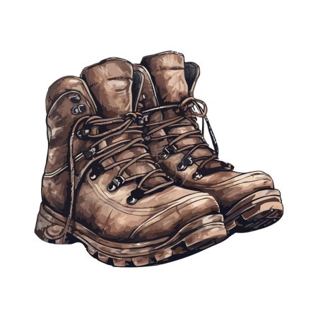Téléchargez les illustrations : Paire de vieilles bottes de randonnée militaires sur blanc - en licence libre de droit