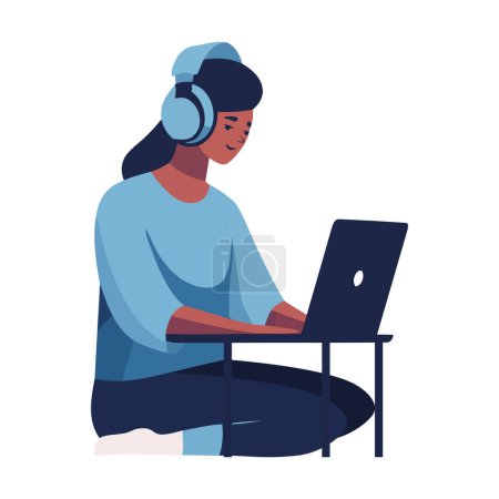 Illustration for Young adult typing and working digitally icon isolated - Royalty Free Image