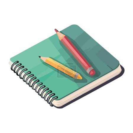 Téléchargez les illustrations : Apprendre avec livre et crayons icône isolé - en licence libre de droit