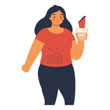 Illustration for Smiling woman holding dessert, of happiness over white - Royalty Free Image