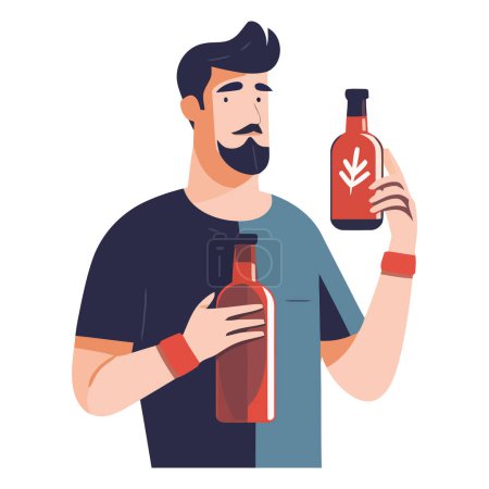 Illustration for Man holding wine bottle over white - Royalty Free Image