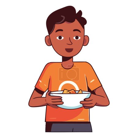 Illustration for Smiling boys holding lunch over white - Royalty Free Image