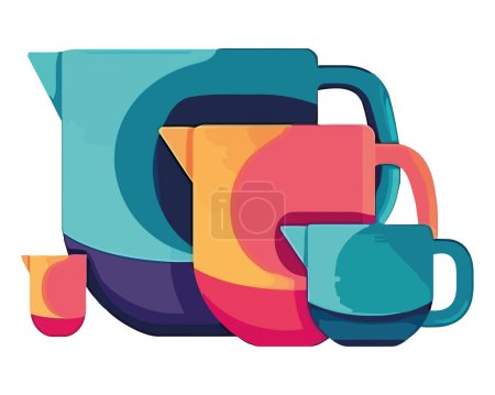 Téléchargez les illustrations : Tasses à café colorées sur blanc - en licence libre de droit