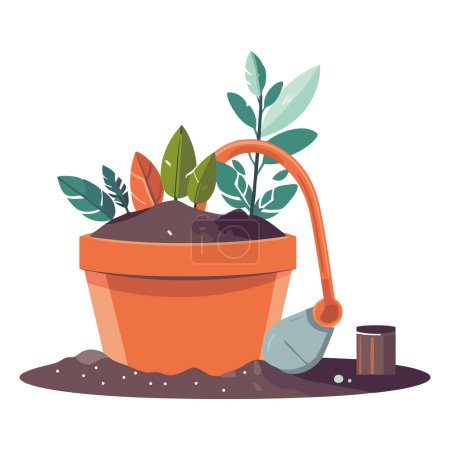 Téléchargez les illustrations : Croissance des plantes vertes sur un pot sur blanc - en licence libre de droit