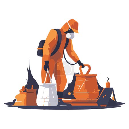 Téléchargez les illustrations : Travailleur avec costume orange sur blanc - en licence libre de droit