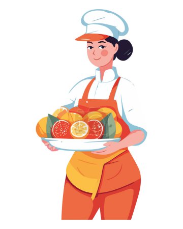 Ilustración de Chef sosteniendo verduras orgánicas frescas sobre blanco - Imagen libre de derechos