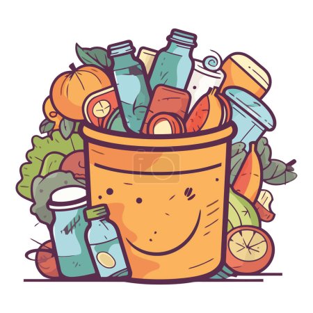 Photo pour Fruits et légumes dans le panier sur blanc - image libre de droit