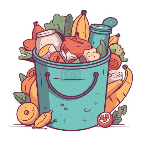 Illustration for Fresh organic fruit in a cute basket over white - Royalty Free Image