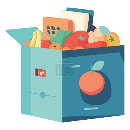 Téléchargez les illustrations : Fruits et légumes frais biologiques dans un panier isolé - en licence libre de droit