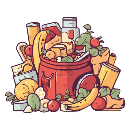 Illustration for Fresh vegetables and fruit in a basket isolated - Royalty Free Image