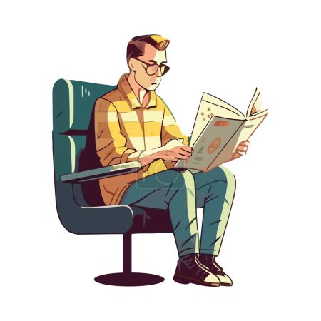 Téléchargez les illustrations : Une personne assise, lisant un livre, succès isolé - en licence libre de droit