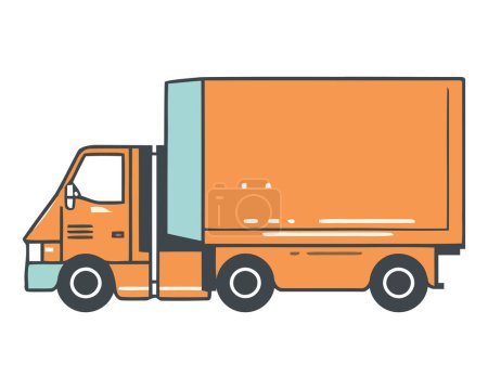 Illustration for Truck driver delivering cargo container on highway over white - Royalty Free Image