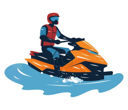 Ilustración de Diseño del hombre que conduce una moto acuática sobre blanco - Imagen libre de derechos