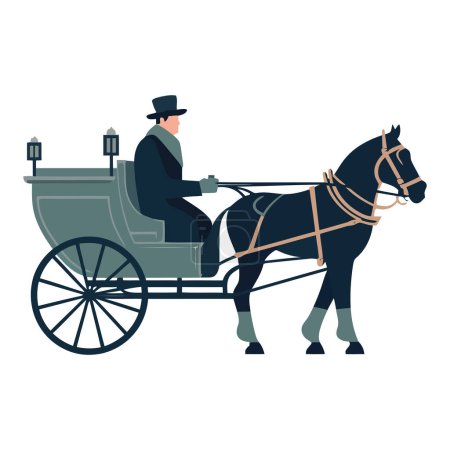 Téléchargez les illustrations : Homme cheval chariot tiré sur blanc - en licence libre de droit
